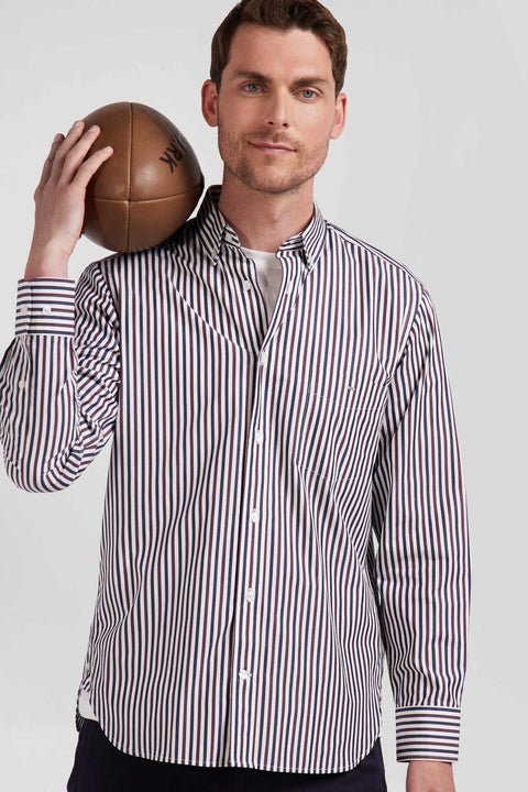 Burgundy striped cotton poplin shirt Regular fit - Image 3