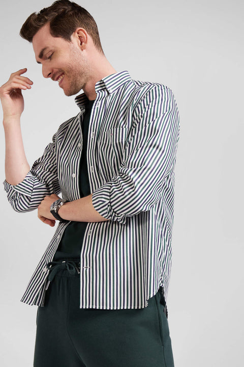 Green striped cotton poplin shirt Regular fit - Image 3