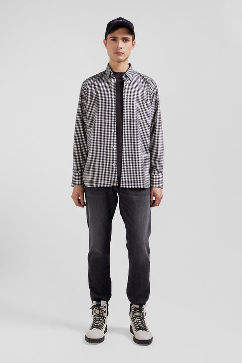 Regular navy and white checked cotton poplin shirt - Image 1