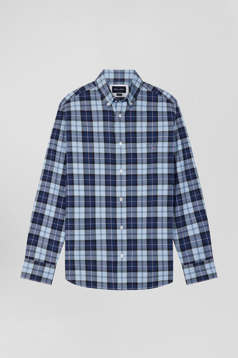 Regular sky blue checked cotton twill shirt - Image 2