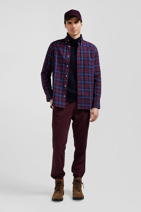 Regular burgundy checked cotton twill shirt - Image 1
