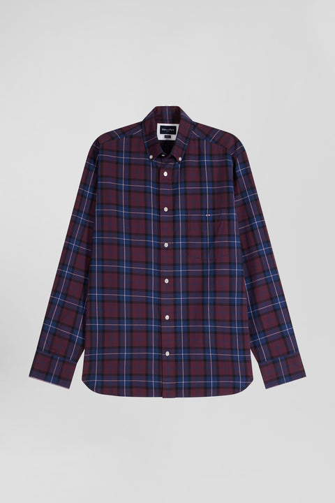 Regular burgundy checked cotton twill shirt - Image 2