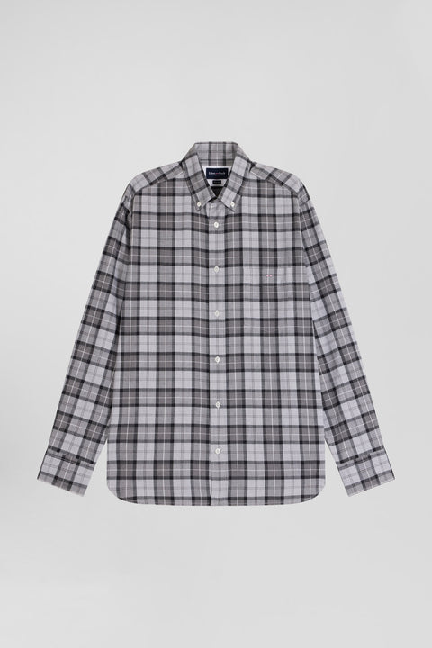 Regular grey checked cotton twill shirt - Image 2