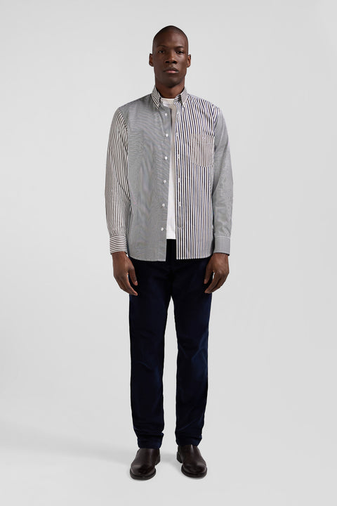 Regular brown striped cotton poplin shirt - Image 1