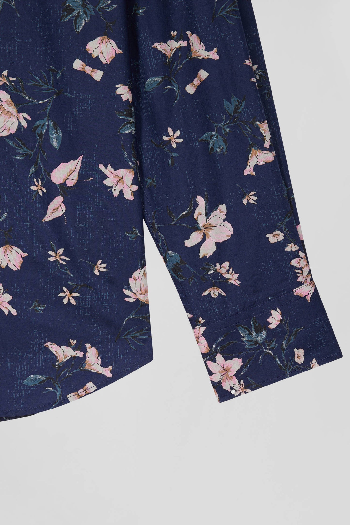 Regular navy Pima cotton poplin shirt with floral print