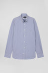 Regular navy blue cotton poplin shirt with baton stripes