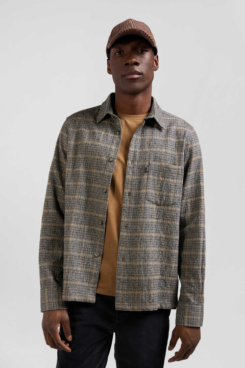 Regular grey checked wool and cotton overshirt - Image 3