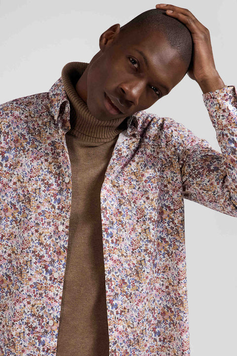 Cotton shirt with beige microprint, regular fit - Image 3