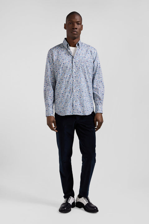 Light cotton poplin shirt with floral microprint Regular fit - Image 1