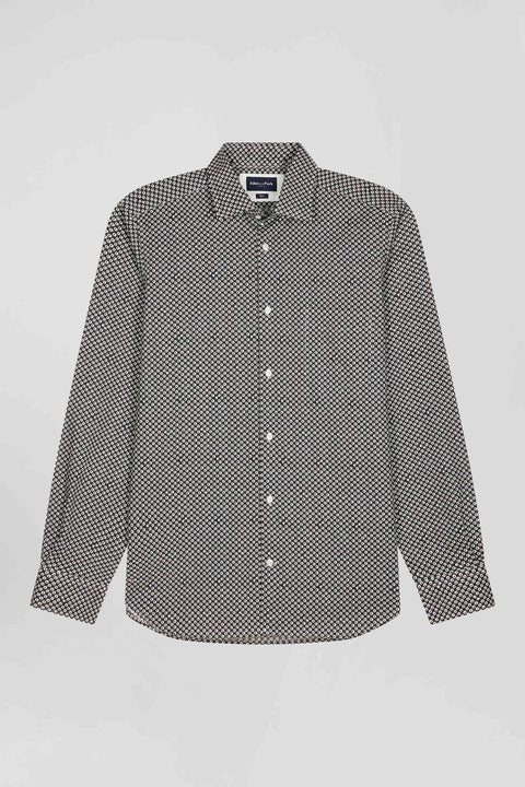 Slim fit grey cotton poplin shirt with graphic print - Image 2