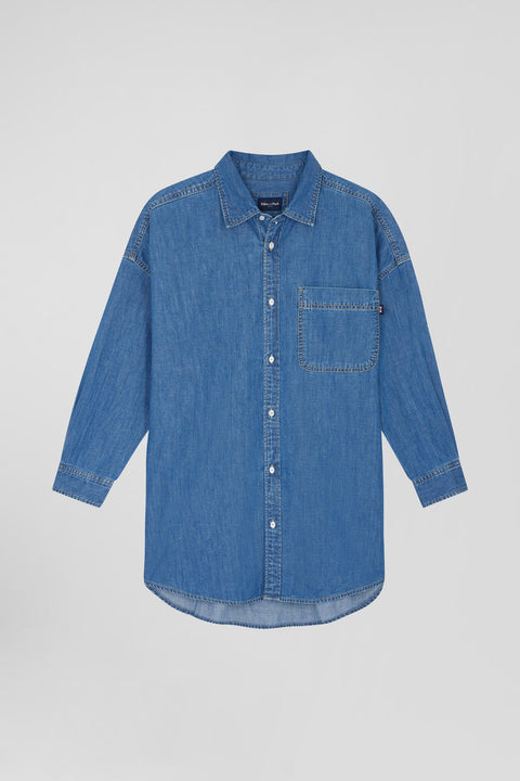 Oversize sky blue cotton shirt with patch pocket - Image 2