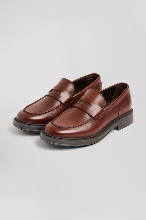 Brown polished leather loafers - Image 3