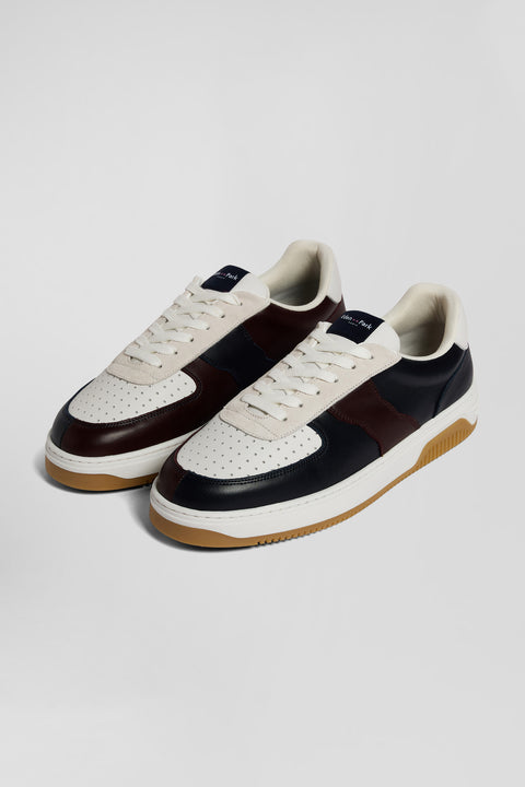 Navy blue and burgundy leather sneakers - Image 3