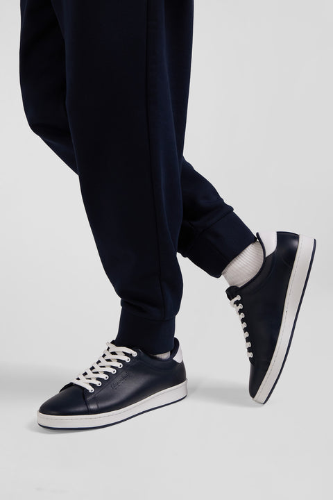 Navy blue low-top leather sneakers - Image 2