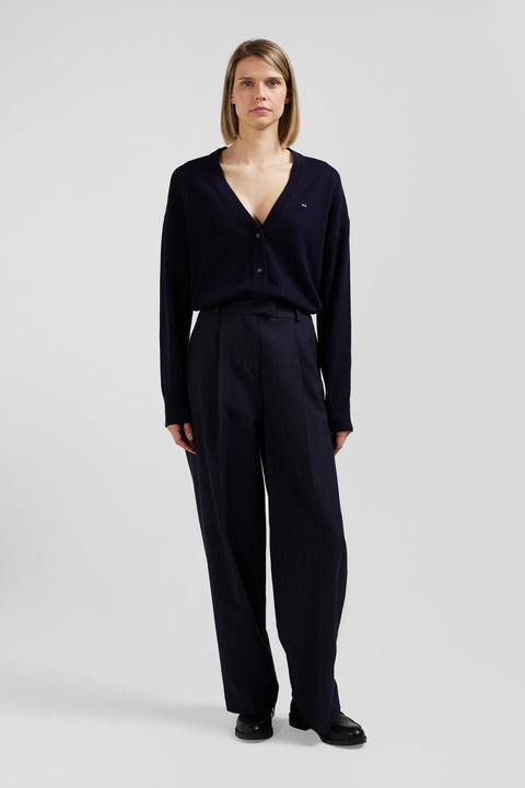 Relax navy blue blended wool and cotton cardigan - Image 1