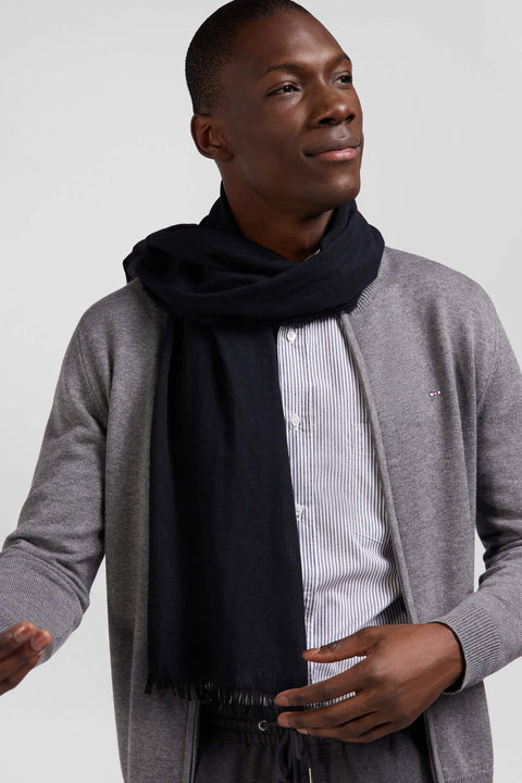 Regular grey plain wool and cotton zipped cardigan - Image 3