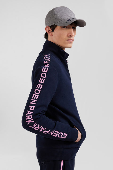 Regular navy blue milano cotton zipped cardigan - Image 3