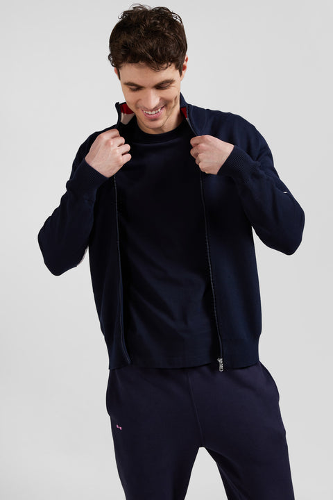 Regular XV de France navy blue cotton zipped cardigan with tricolour details - Image 3