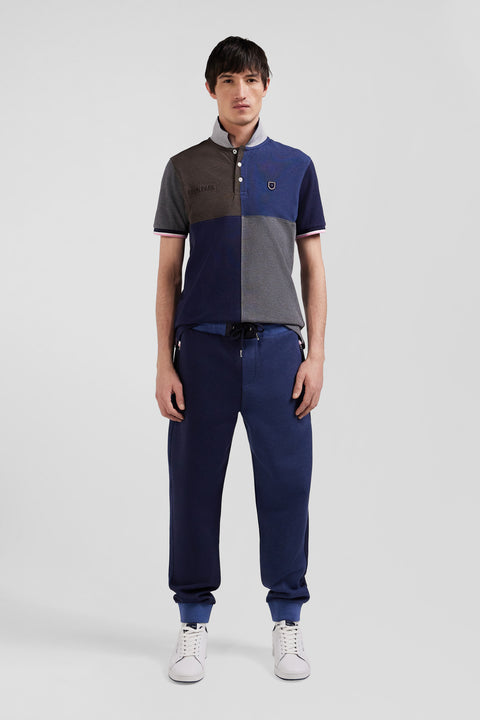 Regular navy blue bicolour mixed cotton jogging bottoms - Image 1