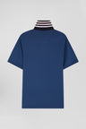 Regular dark blue cotton rugby shirt with contrasted collar