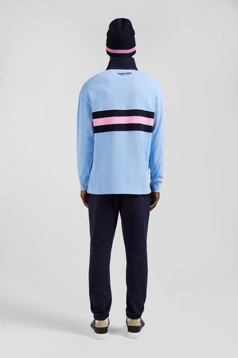 Relaxed sky blue embroidered long-sleeved cotton rugby shirt - Image 3