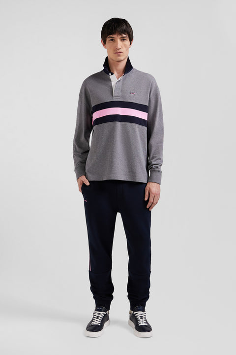 Relaxed grey embroidered long-sleeved cotton rugby shirt - Image 1