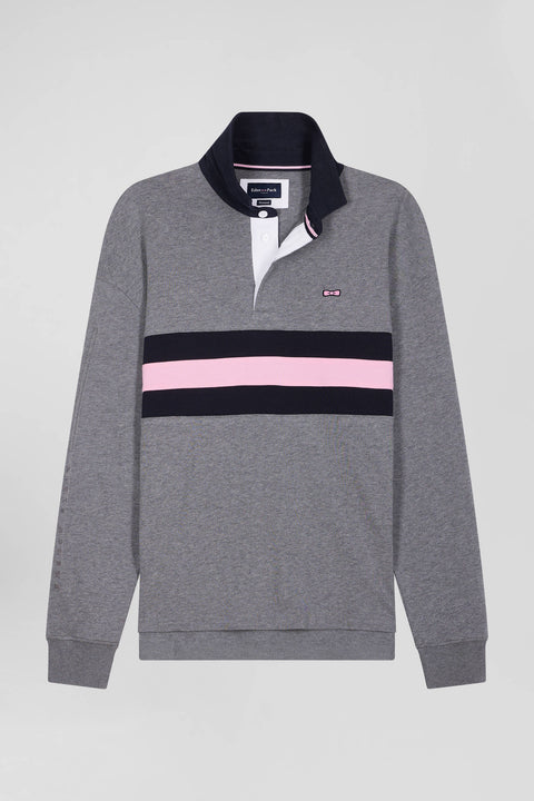 Relaxed grey embroidered long-sleeved cotton rugby shirt - Image 2