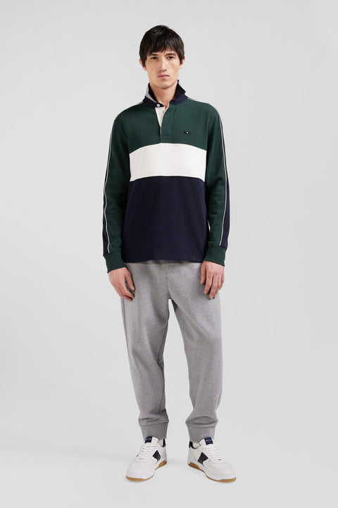 Regular green and navy blue colorblock long-sleeved cotton rugby shirt - Image 1