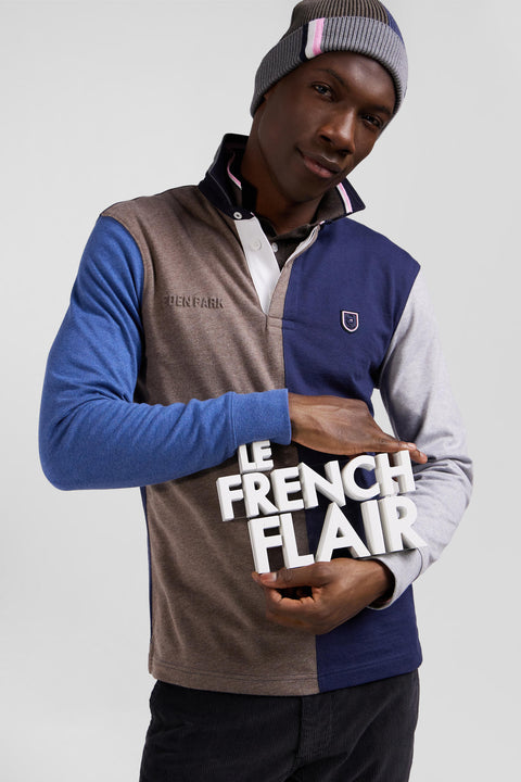 Regular navy colorblock long-sleeved cotton rugby shirt - Image 3