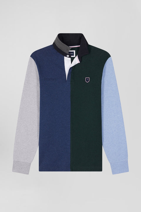 Regular green colorblock long-sleeved cotton rugby shirt - Image 2