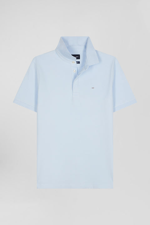 Slim sky blue short-sleeved stretch cotton polo shirt - Image 2