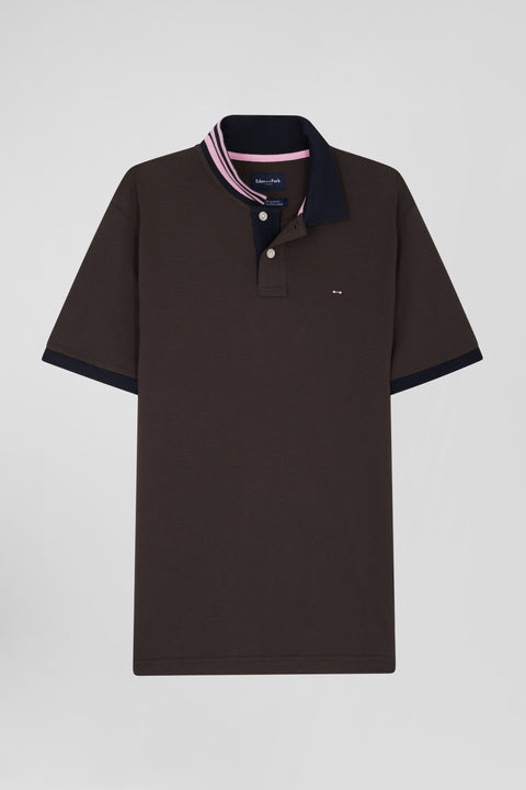 Regular brown short-sleeved cotton piqué polo shirt - Image 1