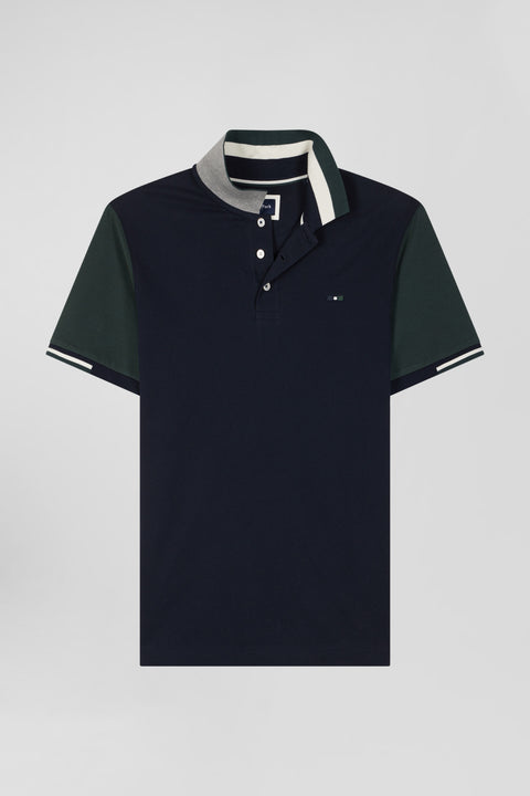 Regular green short-sleeved cotton piqué polo shirt with Eden Park jacquard collar - Image 2