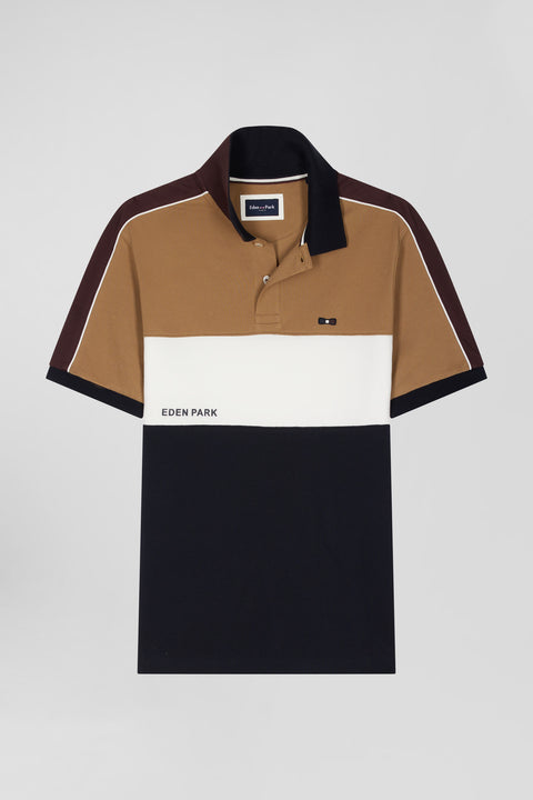 Three-tone cotton piqué polo shirt with Eden Park lettering Regular fit - Image 2