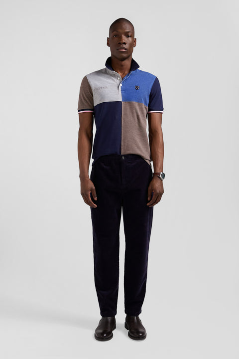 Short-sleeved polo shirt, cut and sewn, dark blue cotton piqué, regular fit - Image 1