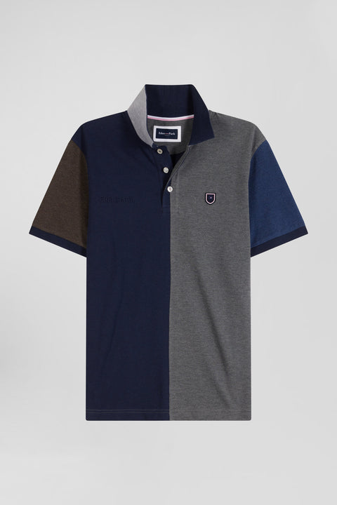 Regular grey colorblock short-sleeved cotton piqué polo shirt - Image 2