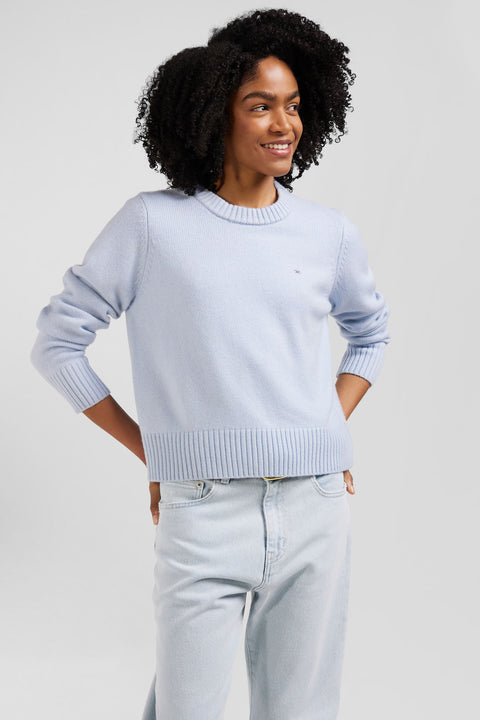 Regular sky blue round-neck wool and cashmere jumper - Image 3