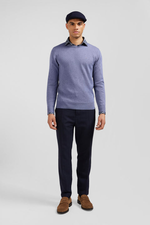 Regular light blue wool and cotton crew neck jumper - Image 1