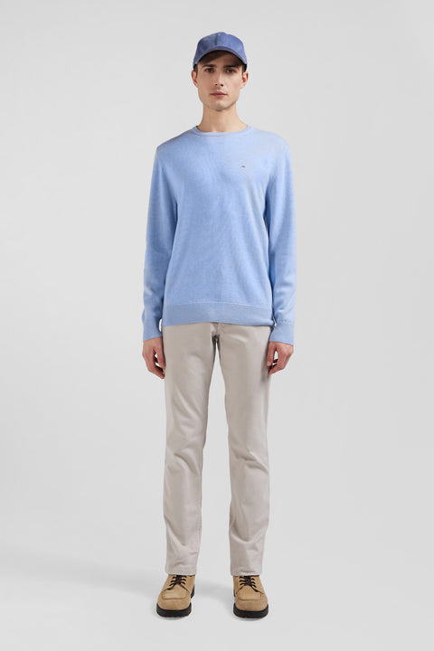 Regular sky blue wool and cotton crew neck jumper - Image 1