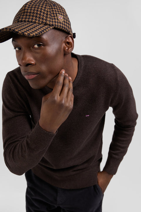 Regular dark brown wool and cotton crew neck jumper - Image 3