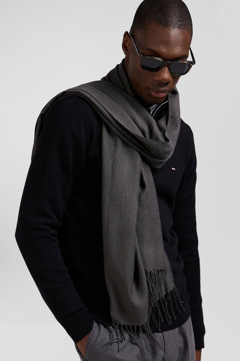 Regular black semi-zipped wool and cotton jumper - Image 3