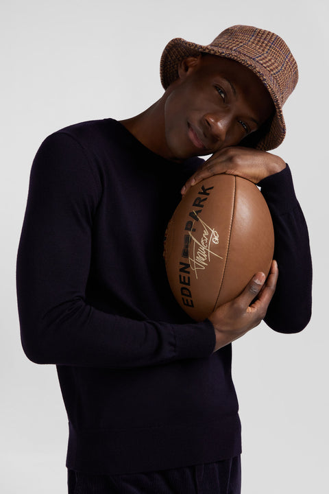 Regular navy blue merino wool V-neck jumper - Image 3