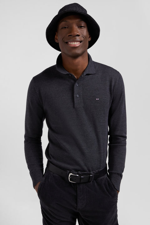 Regular anthracite grey wool jumper with rugby shirt collar - Image 3