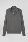 Regular grey cotton and cashmere jumper with rugby shirt collar