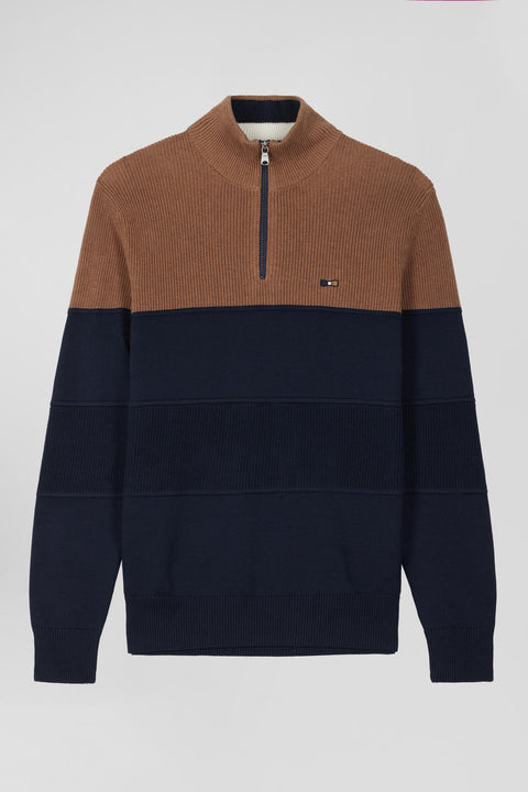 Hazelnut cotton trucker-neck sweater with regular-fit knitwear. - Image 2