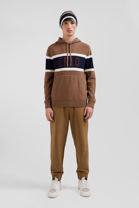Hooded sweater in jacquard hazelnut cotton EP10 Regular fit - Image 1