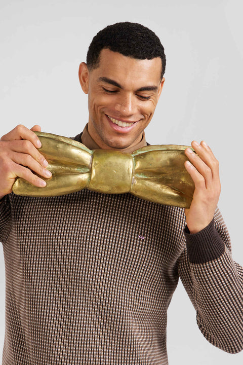 Regular brown wool and cotton crew neck jumper - Image 3