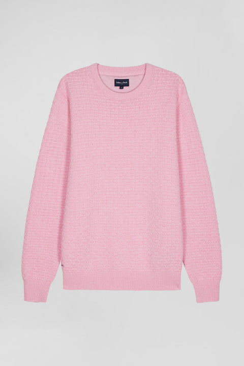 Regular pink wool and cotton crew neck jumper with micro bow tie effect - Image 2