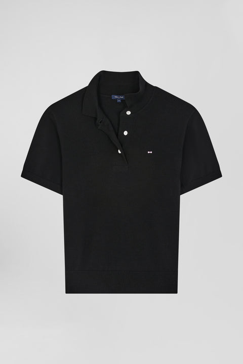 Regular black short-sleeved wool polo neck jumper - Image 2