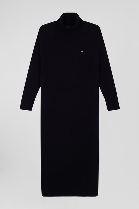 Relaxed black wool and cotton turtleneck dress - Image 2